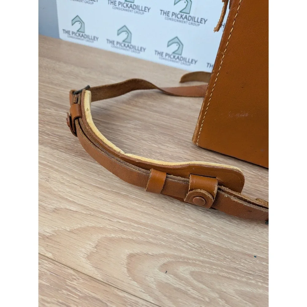 Vintage Polaroid Tan Leather Camera Case Box Bag Adjustable Strap Gold Hardware